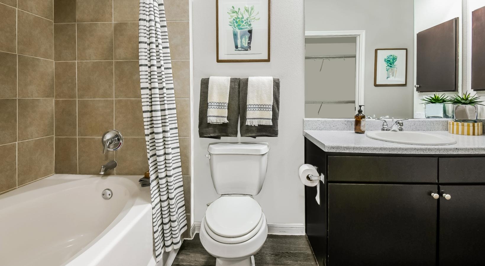 Bathroom options with thoughtful details a bathroom with a tub toilet and sink