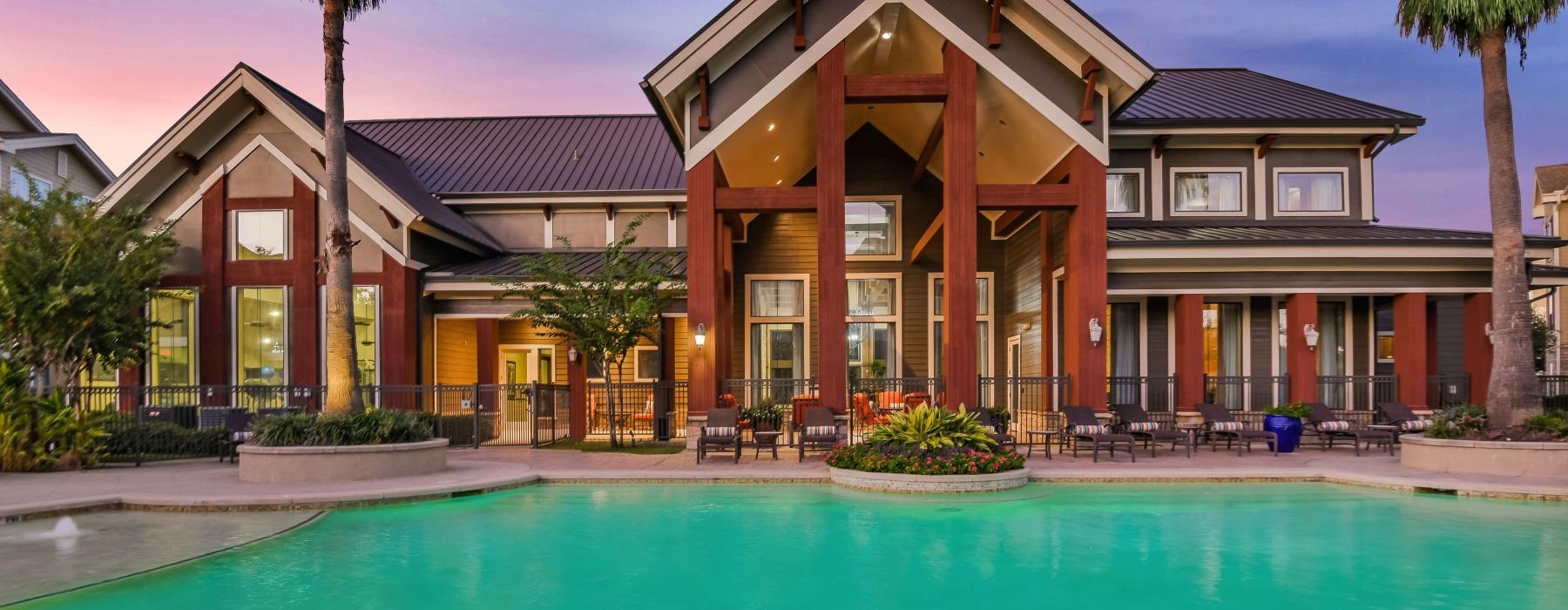 large pool in front of clubhouse