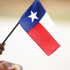 a person holding a flag